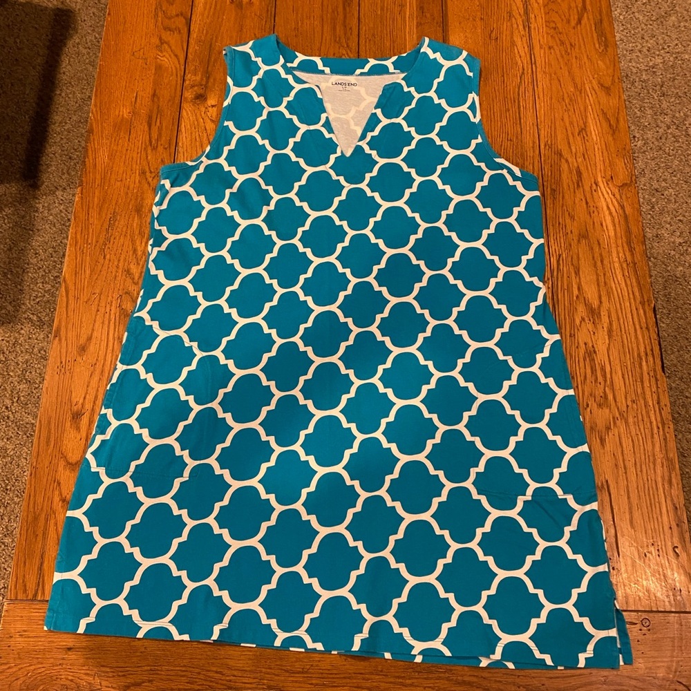 LANDS END PETITE LARGE SWIM COVERUP OR COTTON DRESS TURQUOISE